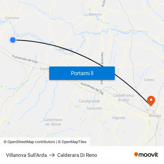 Villanova Sull'Arda to Calderara Di Reno map
