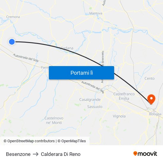 Besenzone to Calderara Di Reno map