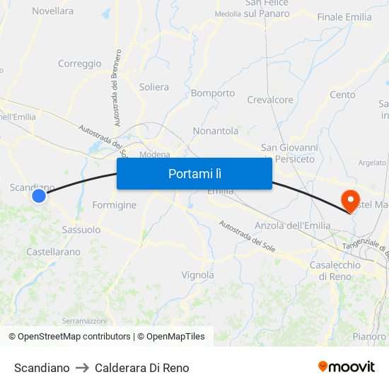 Scandiano to Calderara Di Reno map