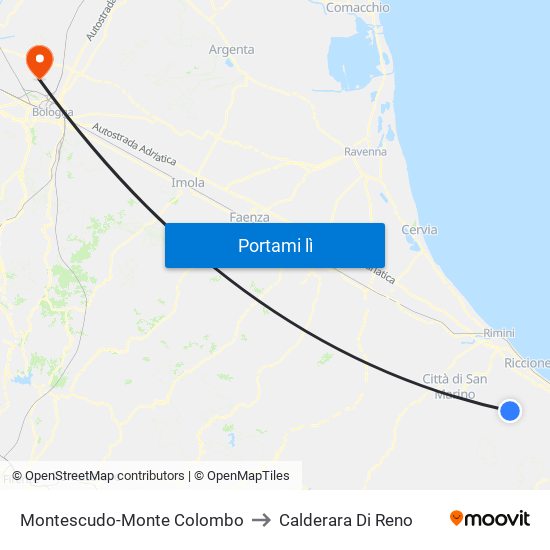 Montescudo-Monte Colombo to Calderara Di Reno map