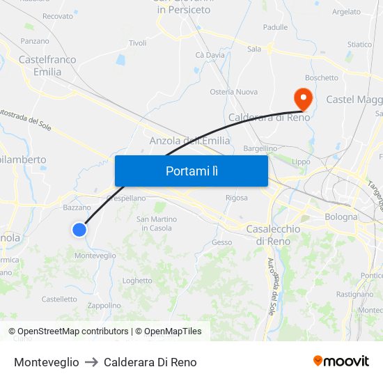 Monteveglio to Calderara Di Reno map