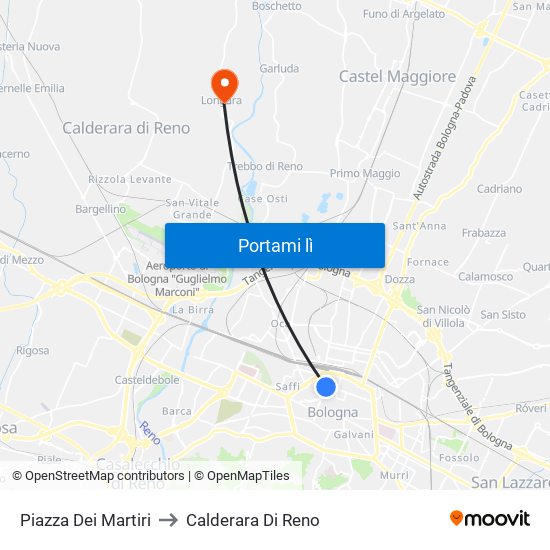 Piazza Dei Martiri to Calderara Di Reno map