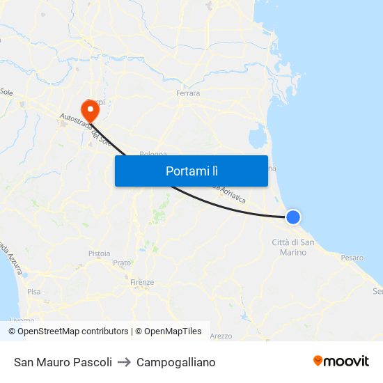 San Mauro Pascoli to Campogalliano map