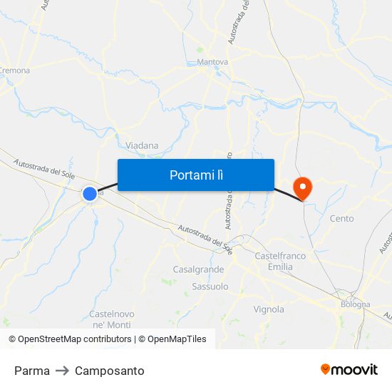 Parma to Camposanto map
