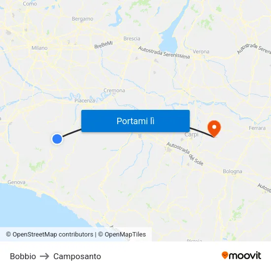 Bobbio to Camposanto map