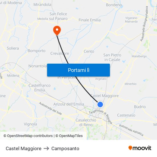 Castel Maggiore to Camposanto map