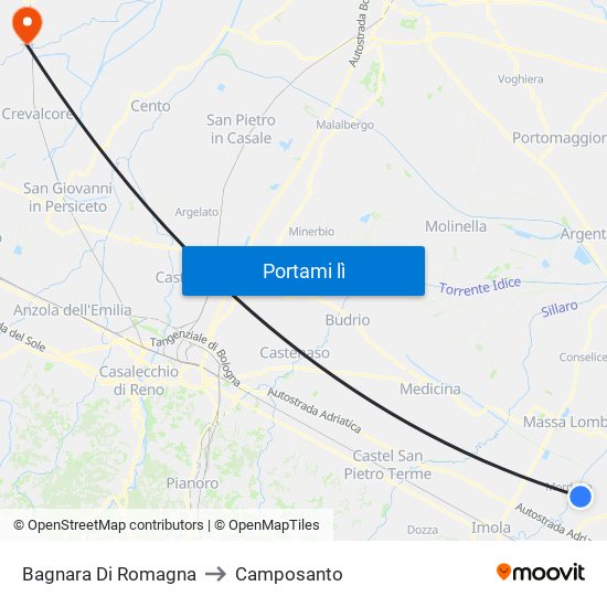 Bagnara Di Romagna to Camposanto map