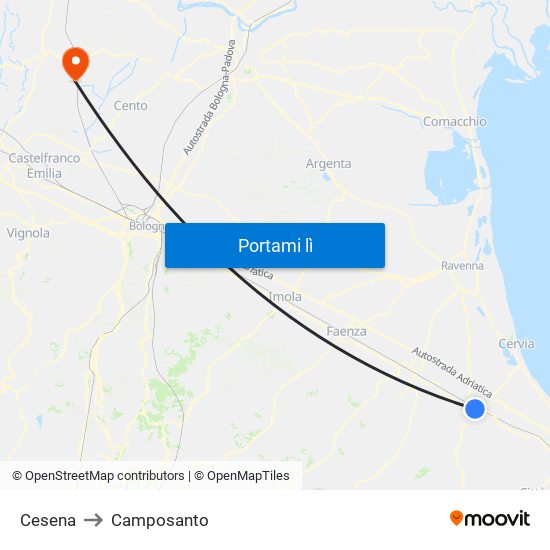Cesena to Camposanto map