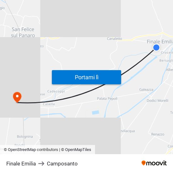 Finale Emilia to Camposanto map