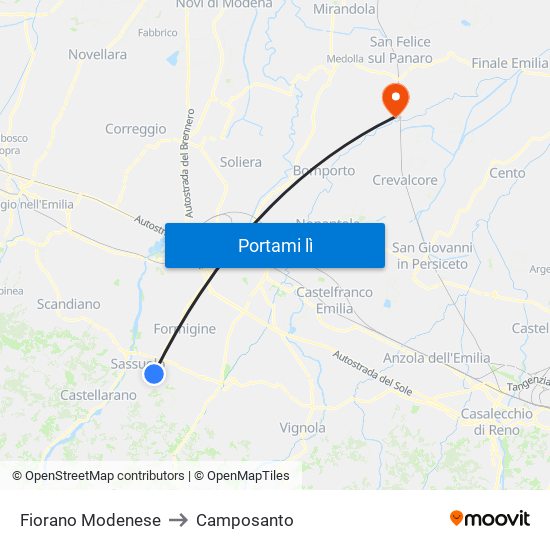 Fiorano Modenese to Camposanto map