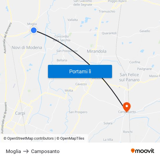 Moglia to Camposanto map