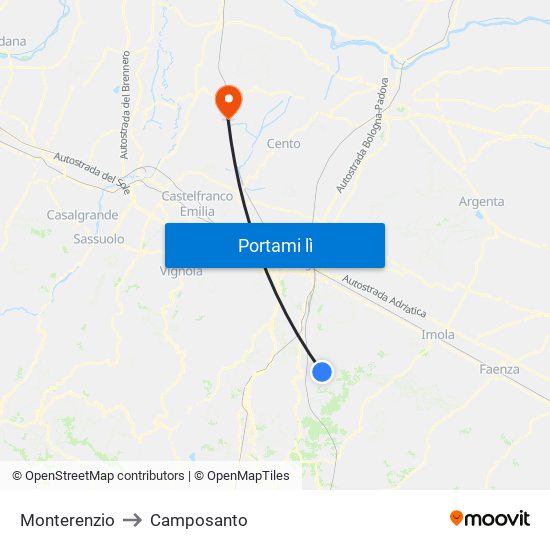 Monterenzio to Camposanto map