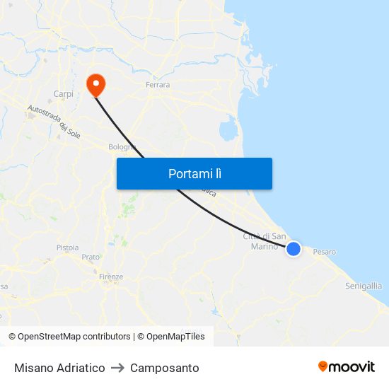 Misano Adriatico to Camposanto map