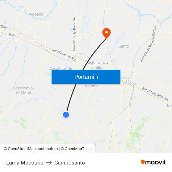 Lama Mocogno to Camposanto map