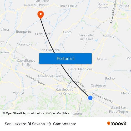 San Lazzaro Di Savena to Camposanto map