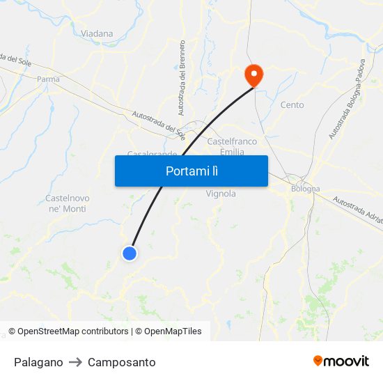 Palagano to Camposanto map