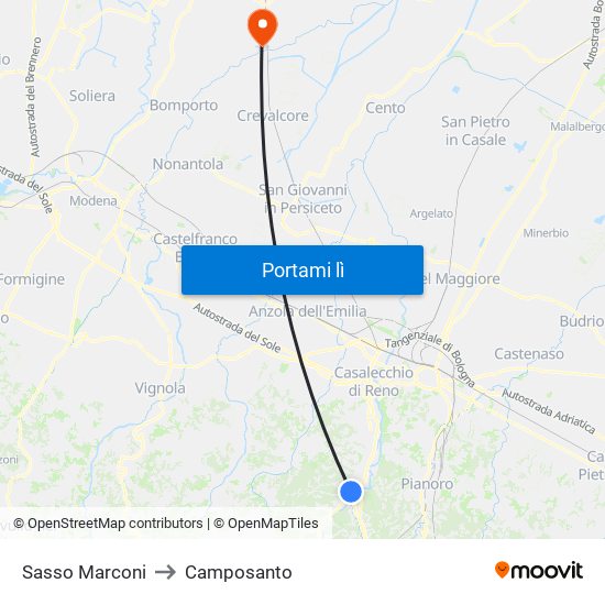 Sasso Marconi to Camposanto map