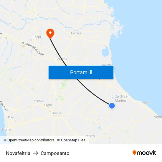 Novafeltria to Camposanto map