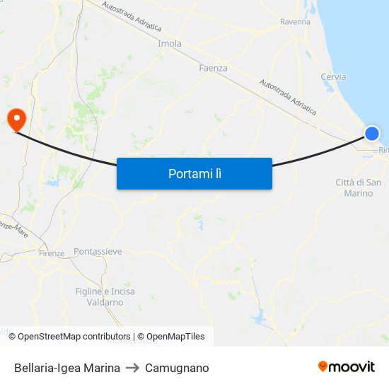 Bellaria-Igea Marina to Camugnano map