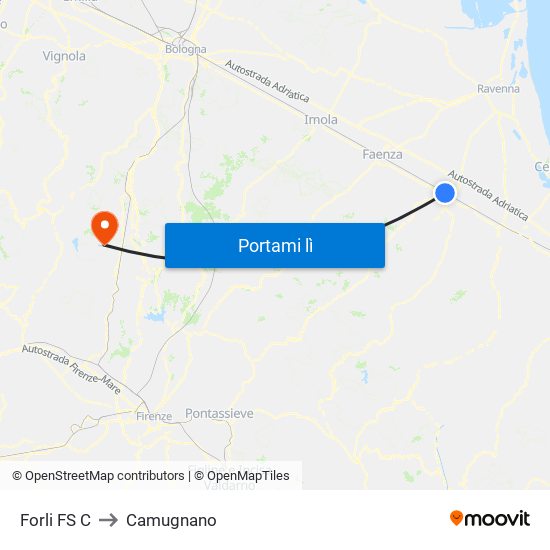 Forli FS C to Camugnano map