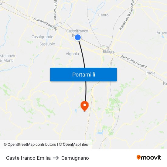 Castelfranco Emilia to Camugnano map
