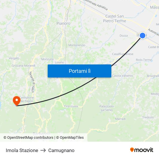 Imola Stazione to Camugnano map