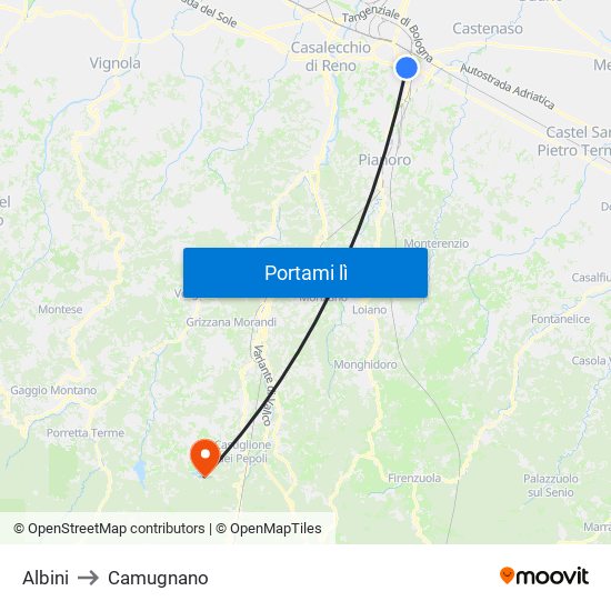 Albini to Camugnano map