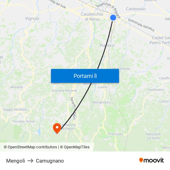 Mengoli to Camugnano map