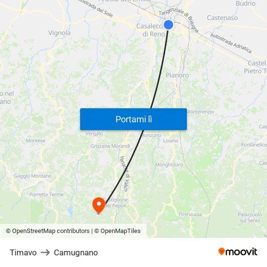 Timavo to Camugnano map
