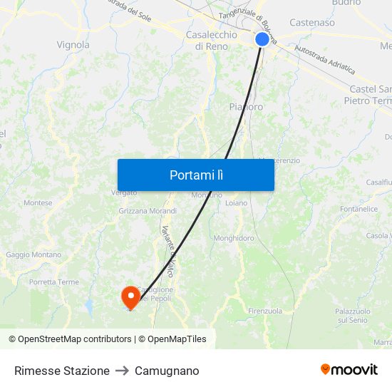 Rimesse Stazione to Camugnano map