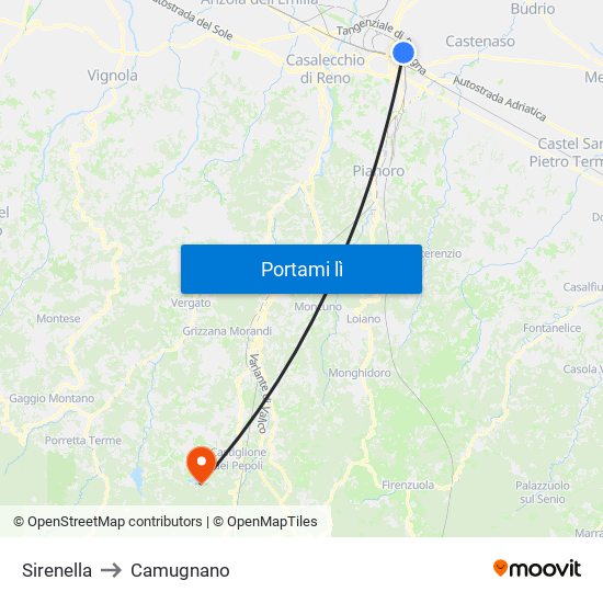 Sirenella to Camugnano map