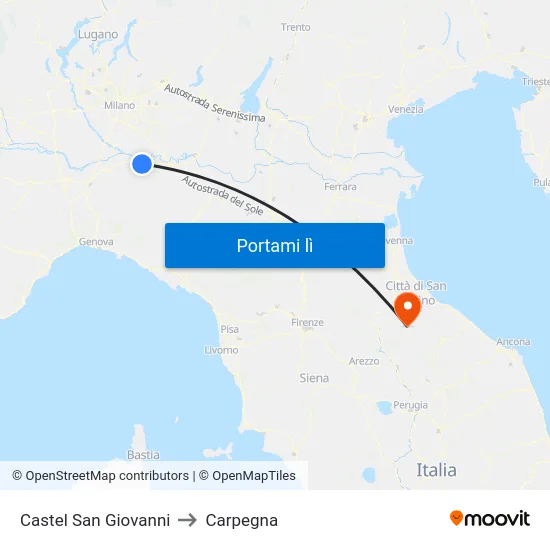 Castel San Giovanni to Carpegna map