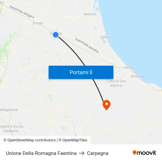 Unione Della Romagna Faentina to Carpegna map