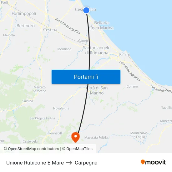 Unione Rubicone E Mare to Carpegna map