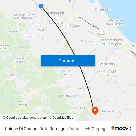 Unione Di Comuni Della Romagna Forlivese to Carpegna map