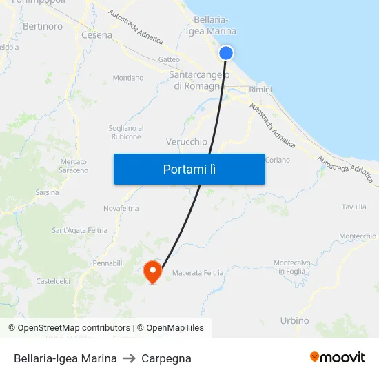 Bellaria-Igea Marina to Carpegna map