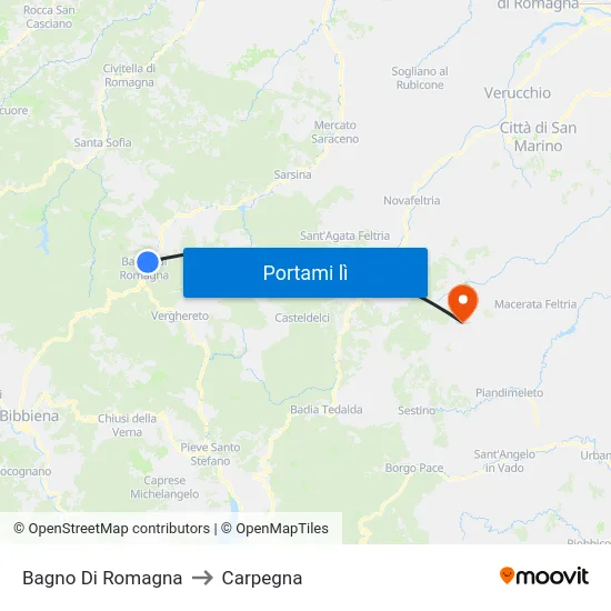 Bagno Di Romagna to Carpegna map