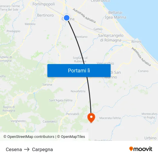 Cesena to Carpegna map