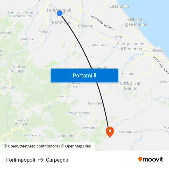Forlimpopoli to Carpegna map
