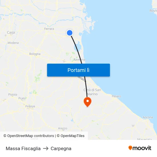 Massa Fiscaglia to Carpegna map