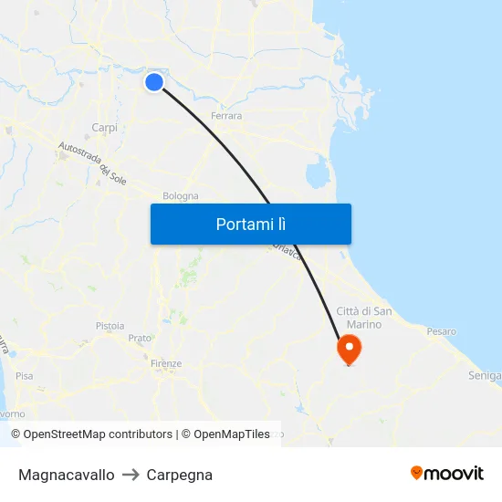 Magnacavallo to Carpegna map