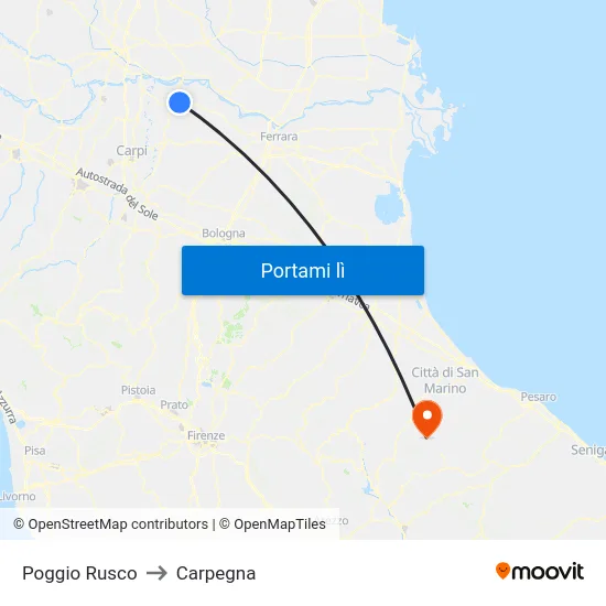 Poggio Rusco to Carpegna map