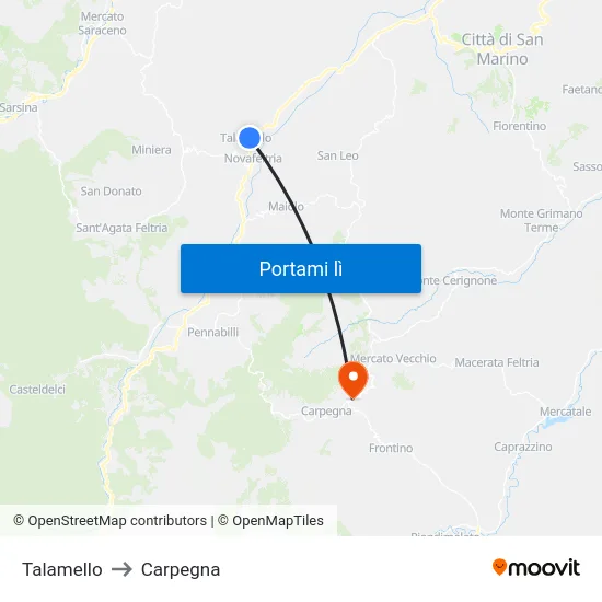 Talamello to Carpegna map