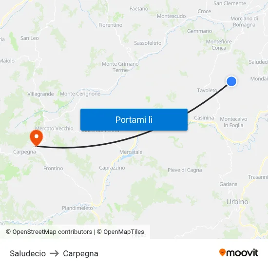 Saludecio to Carpegna map