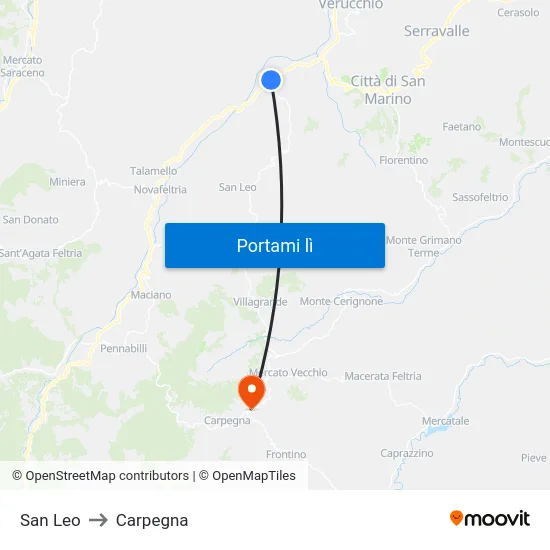 San Leo to Carpegna map