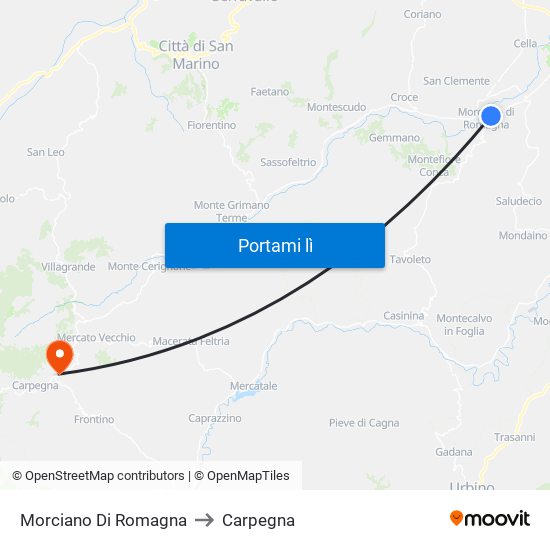 Morciano Di Romagna to Carpegna map