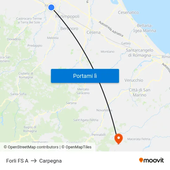 Forli FS A to Carpegna map
