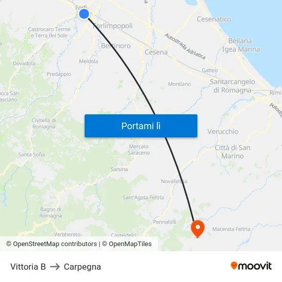 Vittoria B to Carpegna map