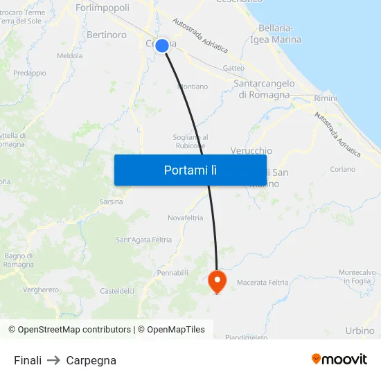 Finali to Carpegna map