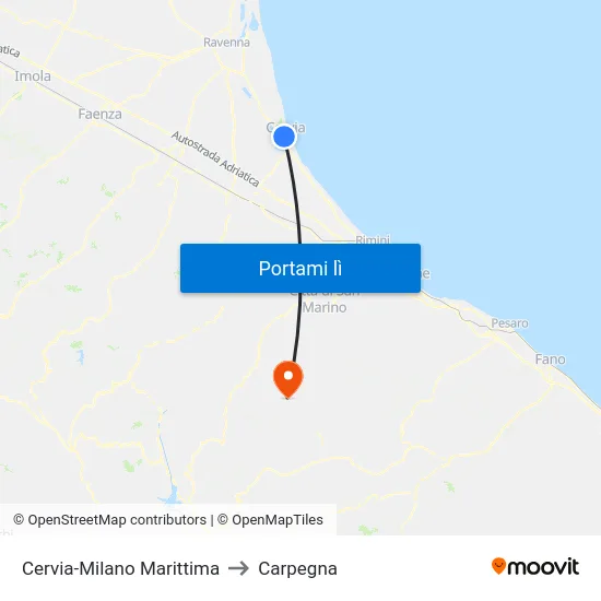 Cervia-Milano Marittima to Carpegna map